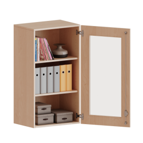 Aufsatzschrank, 3 Ordnerhöhen - Serie evo180 B/H/T: 60x108x40 cm, 1 Tür mit Glaseinsatz, abschließbar, Tür öffnet nach rechts-image