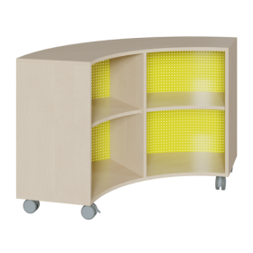 Korpus-Regal auf 1/4-Kreis-Grundriß, Rückwand aus Lochblech Bogenregal auf 90°, B/H/T: 140x62.5x57 cm, mit 4 Fächern-image