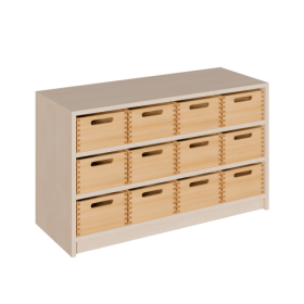 Korpus-Regal mit Materialkästen Regale in 3 verschiedenen Breiten und 2 Höhen in Korpustiefe 40 cm, Massivholz-Kästen mit/ohne Sichtfenster in entsprechender Anzahl-image