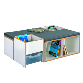 Leseinsel mit Sitzpolster B/H/T: 114x40x80 cm, 2 Bänke mit Sitzpolster, 2 Bücherkisten mit Ergotray Box-image
