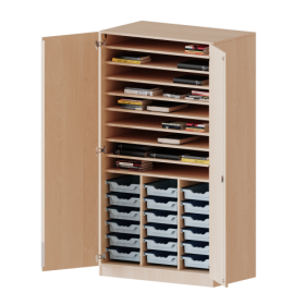 Bastelschrank, 5 Ordnerhöhen - Serie evo180 B/H: 104,5x190 cm, mit Sockel (81 mm), 2-türiger Schrank mit 18 flachen ErgoTray Boxen-image