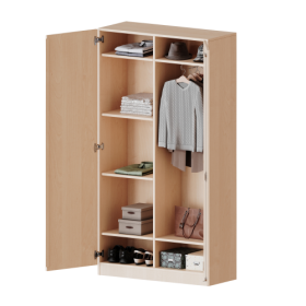 Garderobenschrank mit Spiegel und Garderobenstange, 5 Ordnerhöhen - Serie evo180 Gesamthöhe 190 cm, 2 Türen, abschließbar, eine Seite Garderobe, eine Seite Fachböden, Sockel-image