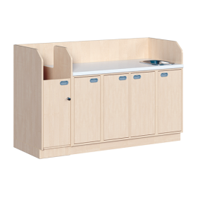Wickelkommode, vierreihig zuzüglich Waschbecken B/H/T: 179x113x71,5 cm, Integrierter Aufgang links, Türen und Waschbecken rechts-image