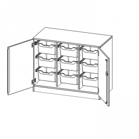 ErgoTray Schrank, dreireihig, 2 Ordnerhöhen - evo180 Serie B/H/T: 104,5x82x50 cm, zweitürig, mit Sockel (81 mm), mit 9 hohen ErgoTray Boxen-image