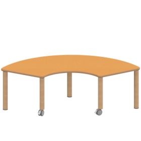 Tisch ZALOTTI mit Linoleum-Belag Drittelkreistisch, B/H/T: 173x25x80 cm, Massivholzbeine Ø 60 mm, Fußvariante: fahrbar-image
