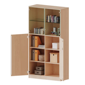 Schrank, 5 Ordnerhöhen, unten Türen (3 OH), oben Vitrinentüren (2 OH) - Serie evo180 Gesamthöhe 190 cm, 2 geschlossene und 2 Glas-Türen, abschließbar, mit Sockel (81 mm)-image