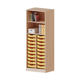 ErgoTray Regal, zweireihig, 5 Ordnerhöhen - evo180 Serie Breite 70,3 cm, Gesamthöhe 190 cm, mit Sockel (81 mm), unten 20 flache ErgoTray Boxen, oben 2 Einlegeböden-image