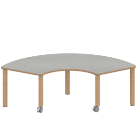 Tisch ZALOTTI mit Linoleum-Belag Drittelkreistisch, B/H/T: 173x25x80 cm, Massivholzbeine Ø 60 mm, Fußvariante: fahrbar-image
