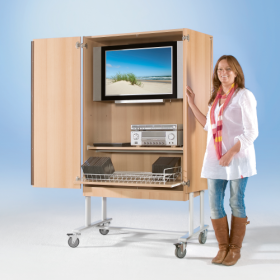 Zweitüriger TV-Wagen mit 1 Einlegeboden, fahrbar B/H/T: 108x189x60 cm-image