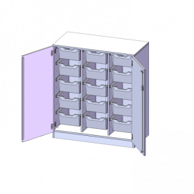 ErgoTray Schrank, dreireihig, 3 Ordnerhöhen - evo180 Serie B/H/T: 104,5x118x50 cm, zweitürig, mit Sockel (81 mm), mit 15 hohen ErgoTray Boxen-image