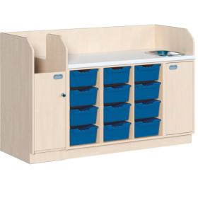 Wickelkommode, vierreihig zuzüglich Waschbecken B/H/T: 179x113x71,5 cm, Integrierter Aufgang links, 12 Boxen und Waschbecken rechts-image