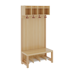 Komplettgarderobe mit einfacher Ablagereihe B/H/T: 80x130x39 cm, 4 Plätze, Sitzhöhe 26 cm, Stütze mit Paneelrückwand, Alurohr-Schuhrost mit Trennungen-image