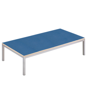 Riesenpodest mit Stahlgestell und Linoleum-Deckplatte H/T: 40x99,5 cm, Podestplatte mit Stahlgestell, Breite wählbar, Tischbeine mit RAL-Farbe 9006 (weißaluminium)-image