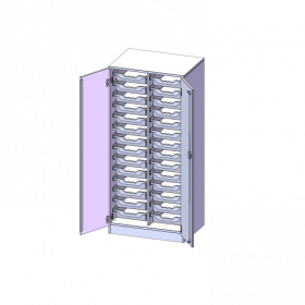 ErgoTray Schrank, zweireihig, 4 Ordnerhöhen - evo180 Serie B/H/T: 70,3x154x50 cm, zweitürig, mit Sockel (81 mm), mit 28 flachen ErgoTray Boxen-image