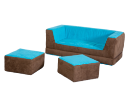 Kinder Klappcouch mit 2 Sesseln 140x50x70 cm, Sitzhöhe: 25 cm, Hocker je 49x49x25 cm, Bezug: Stoff-image