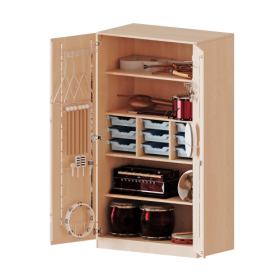 Musikschrank, 5 Ordnerhöhen - Serie evo180 B/H/T: 104,5x190x60 cm, Türen mit Instrumentenhalterungen, mit 9 ErgoTray Boxen, mit Sockel (81 mm)-image