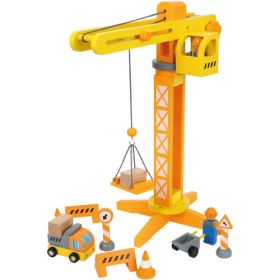 Baukran mit Baustellenzubehör-image