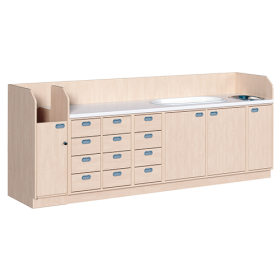 Wickelkommode, vierreihig zuzüglich Badewanne und Waschbecken B/H: 285x113 cm, Integrierter Aufgang, 12 Schübe und Badewanne, Waschbecken-image