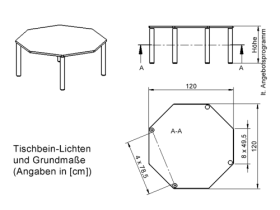 Tisch ZALOTTI mit Schichtstoff-Belag Achtecktisch, B/H/T: 120x25x120 cm, Massivholzbeine Ø 60 mm, Fußvariante: fahrbar-image