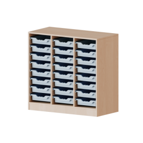 ErgoTray Regal, dreireihig, 2,5 Ordnerhöhen - evo180 Serie Breite 104,5 cm, Gesamthöhe 100 cm, mit Sockel, 24 flache ErgoTray Boxen-image