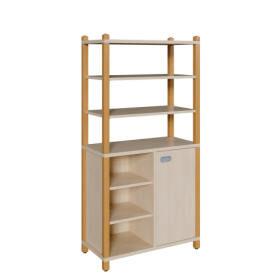 Stollen-Schrank mit einseitiger Tür und 3 offenen Fächern, hoher offener Regalaufsatz B/H/T: 82x160x40 cm, Tür rechts, Regal links, 6 Einlegeböden hoher Regalaufsatz mit 3 Fächern-image
