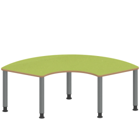 Tisch ZALOTTI mit Linoleum-Belag Drittelkreistisch, B/H/T: 173x41x80 cm, Stahlrohrbeine Ø 60 mm, Fußvariante: höhenverstellbar (41/55 cm), Tischbeine mit RAL-Farbe 9006 (weißaluminium)-image