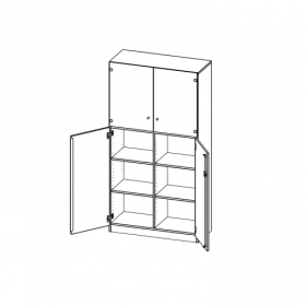 Schrank, 5 Ordnerhöhen, unten Türen (3 OH), oben Vitrinentüren (2 OH) - Serie evo180 B/H/T: 100x190x40 cm, 2 geschlossene und 2 Glastüren, abschließbar, mit Sockel (81 mm)-image