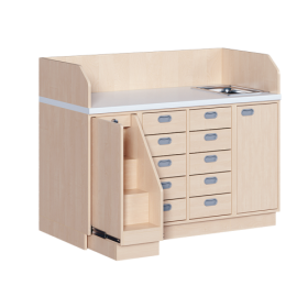 Wickelkommode, dreireihig zuzüglich Waschbecken B/H/T: 143x113x71,5 cm, Ausziehbarer Aufstieg links, 10 Schübe und Waschbecken rechts-image