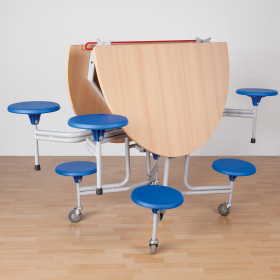 Spaceflex 2.0 Klapptisch mit integrierten Stühlen, rund, Vollkernplatte "PowerSurf" B/H/T: 153x69x136 cm, 8 Sitze Farbe Gelb, Tischplattenfarbe wählbar, Sitzhöhe 38 cm-image