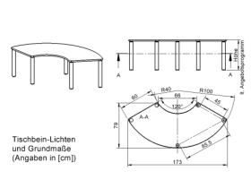 Tisch ZALOTTI mit Schichtstoff-Belag Drittelkreistisch, B/H/T: 173x25x80 cm, Massivholzbeine Ø 60 mm, Fußvariante: fahrbar-image