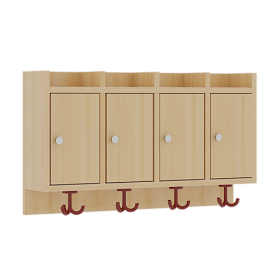 Garderobenablage mit Türen B/H/T: 80x46x27 cm, aus feuerhemmendem Material, 4 Fächer mit Türen, darunter 3fach-Haken, oben offene Unterteilungen-image