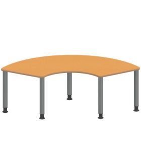 Tisch ZALOTTI mit Linoleum-Belag Drittelkreistisch, B/H/T: 173x41x80 cm, Stahlrohrbeine Ø 60 mm, Fußvariante: höhenverstellbar (41/55 cm), Tischbeine mit RAL-Farbe 9006 (weißaluminium)-image