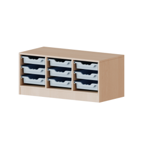 ErgoTray Regal, dreireihig, 1 Ordnerhöhe - evo180 Serie B/H/T: 104,5x46x40 cm, Breite 104,5 cm, Gesamthöhe 46 cm, mit Sockel, 9 flache ErgoTray Boxen-image