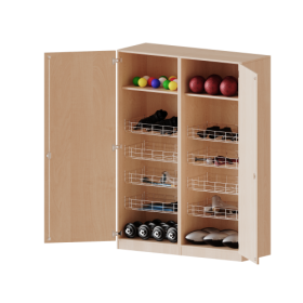 Sportschrank, 5 Ordnerhöhen - Serie evo180 Breite 140,6 cm, Gesamthöhe 190 cm, 8 Ballkörbe, mit Sockel (81 mm)-image