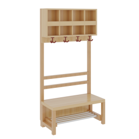 Komplettgarderobe mit doppelter Ablagereihe offene Stütze in Buche-massiv, Aluminiumrost, wahlweise Facheinteilung, H/T: 158x39 cm-image