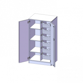 ErgoTray Schrank, zweireihig, 3,5 Ordnerhöhen - evo180 Serie B/H/T: 70,3x136x50 cm, zweitürig, mit Sockel (81 mm), mit 6 hohen ErgoTray Boxen-image