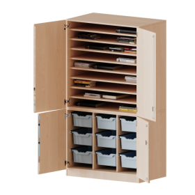 Bastelschrank, 5 Ordnerhöhen - Serie evo180 4-türiger Schrank mit 9 hohen ErgoTray Boxen, zweiteilig-image