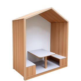 Lernhaus mit Sitzgruppe und Tisch B/H/T: 160x196,5x80 cm, Rückzugshaus mit Tisch und 2 Bänken, mit Linoleumbeschichtungen, in verschiedenen Tisch- und Sitzhöhen, Stollenbauweise-image