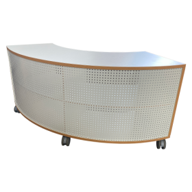 Korpus-Regal auf 1/4-Kreis-Grundriß, Rückwand aus Lochblech Bogenregal auf 90°, B/H/T: 140x62.5x57 cm, mit 4 Fächern-image
