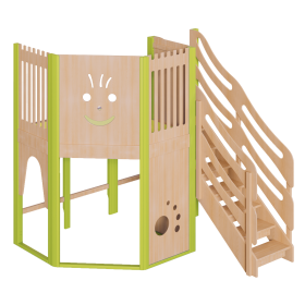 Spielburg, komplett in großer Höhe B/H/T: 228x240x158 cm, 2seitig wandmontiert, Schräge im Grundriss, Treppe als Aufgang, Fußboden mit Linoleum-image