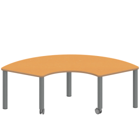 Tisch ZALOTTI mit Linoleum-Belag Drittelkreistisch, B/H/T: 173x25x80 cm, Stahlrohrbeine Ø 60 mm, Fußvariante: fahrbar, Tischbeine mit RAL-Farbe 9006 (weißaluminium)-image