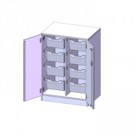 ErgoTray Schrank, zweireihig, 2,5 Ordnerhöhen - evo180 Serie B/H/T: 70,3x100x50 cm, zweitürig, mit Sockel (81 mm), mit 8 hohen ErgoTray Boxen-image