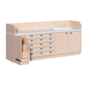 Wickelkommode, vierreihig zuzüglich Badewanne B/H/T: 249x113x71,5 cm, Ausziehbarer Aufstieg links, 15 Schübe und Badewanne rechts-image