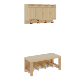 Komplettgarderobe mit Ablagen und Türen B/T: 80x35 cm, 4 Plätze, Sitzhöhe 26 cm, 2teilig ohne Stütze, Ablage zur Wandmontage, Alurohr-Schuhrost mit Trennungen-image