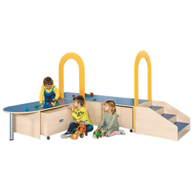Podestanlage 9, 4teilig, mit Bogendurchgängen und Linoleum-Deckplatten B/H/T: 292x46/142x222 cm, Treppenaufgang, diverse Podestelemente mit 3 verschiedenen Rollkästen-image