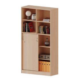 Kombischrank, 5 Ordnerhöhen, Schiebetüren unten (3 OH), oben 2 offene Fächer - Serie evo180 Gesamthöhe 190 cm, 2 Schiebetüren, abschließbar, mit Mittelwand, mit Sockel (81 mm)-image