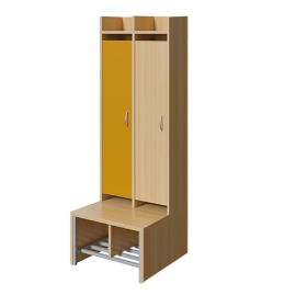 Spindgarderobe, hohe Tür B/H/T: 56x160x55 cm, 2 Plätze, Türen links, Bank aus feuerhemmendem Material, Schuhrost, 3fach-Haken-image