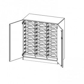 ErgoTray Schrank, dreireihig, 3 Ordnerhöhen - evo180 Serie B/H/T: 104,5x118x50 cm, zweitürig, mit Sockel (81 mm), mit 30 flachen ErgoTray Boxen-image