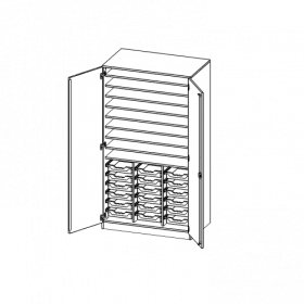 Bastelschrank, 5 Ordnerhöhen - Serie evo180 B/H/T: 104,5x190x60 cm, 2-türiger Schrank mit 18 flachen ErgoTray Boxen, mit Sockel (81 mm)-image