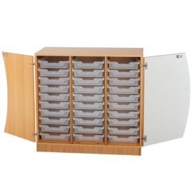 Unterschrank mit Wellentüren, 30 flache ErgoTray Boxen B/H/T: 104,5x99x50 cm, Türen Farbe Grau-image